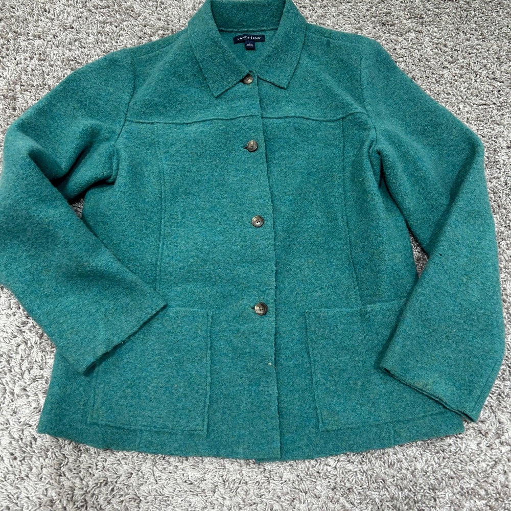 Lands' End Wool Jacket Blazer Coat Womens Size‎ 12 Button Front Green